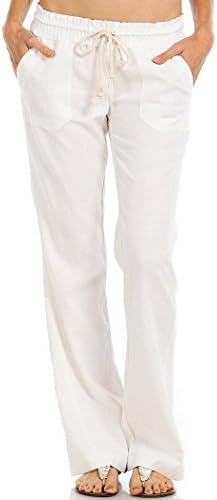 RACK29 - SOLID POCKET TRIM DRAWSTRING WAIST LINEN PANTS - Small, Ivory