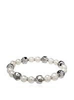 Perlaviva Pulsera Stretch W/ Shiny Nuggets & Pearls plata de ley 925 milésimas / Blanco