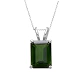 14k White or Yellow Gold 8x6mm Emerald Cut Chrome Diopside Pendant