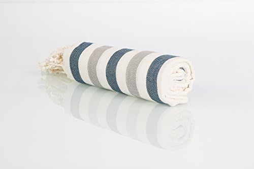 Livordo 100% Cotton Pestemal (Peshtemal) Turkish Bath Towel - 39.5 X 68" (NavyBlue / Grey)