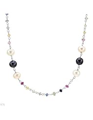 Sterling Silver Pearls and 6.75 CTW Sapphire Ladies Necklace. Length 16 in. Total Item weight 6.4 g.
