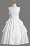 White Satin Sleeveless Communion Dress with Cummerbund and Accented with Pearls - Size 6