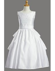 White Satin Sleeveless Communion Dress with Cummerbund and Accented with... by Swea Pea & Lilli