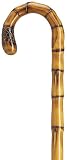 Walking Cane - Men's crook handle imported genuine maple with simulated bamboo steps, carved root nose and tapered shaft, 36 long w/rubber tip