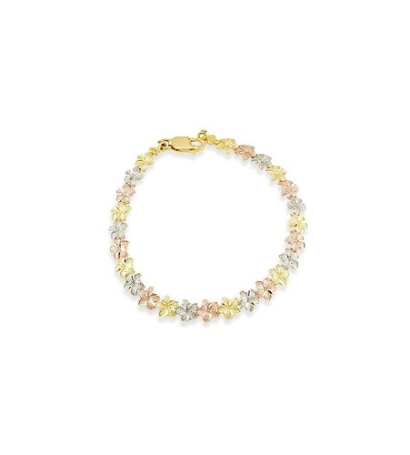 14k White Yellow Rose Gold Hawaiian Floral Lei Bracelet