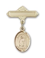 14K Gold Baby Badge with St. Grace Charm and Polished Badge Pin