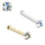 14K Gold Nose Bone with Genuine Aquamarine, 22 Ga