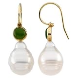 14K Yellow or White Gold Paspaley South Sea Cultured Pearl and Jade Earrings - Various Sizes