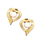 14K Cultured (Akoya) Pearl Ribbon Heart Earrings