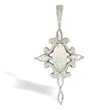 14K White Gold Genuine Marquise Opal and Diamond Cross Pendant