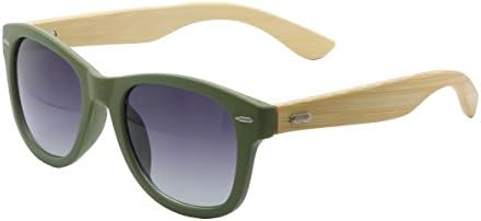 Wood Bamboo Temple Wayfarer Sunglasses Green Frame
