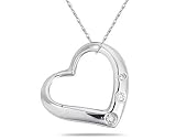 Open Heart Three Stone Diamond Pendant in Streling Silver