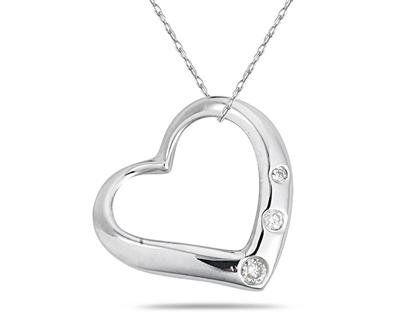 Open Heart Three Stone Diamond Pendant in Streling Silver
