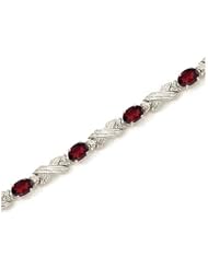 14K White Gold Oval Garnet and Diamond Bracelet