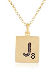 Scrabble 925 Yellow Gold Plated 0.027ct Diamond Initial J Pendant Necklace, 18"