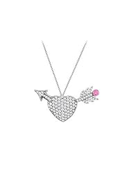 1 Carat Diamond and Pink Sapphire Heart with Arrow Pendant in 14K White Gold