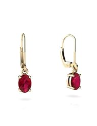 Created Ruby 14kt Yellow Gold Lever Back Earrings