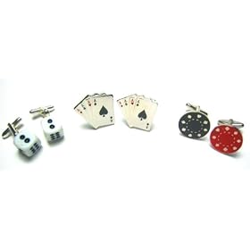 Las Vegas Cufflink Set : 3 Pairs (Dice, Aces and Poker Chips) Cufflinks W Gift Box