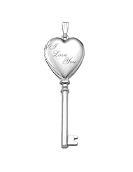 14k White Gold "I Love You" KEY Locket 3/4 inch x 2 inch in Solid 14K White Gold