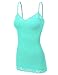 RT1004 Ladies Adjustable Spaghetti Strap Lace Trim Long Tunic Cami Tank Top Lt.Mint S