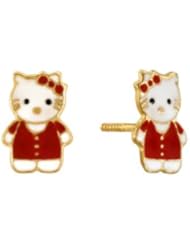 14K Yellow Gold Enamel Hello Kitty Earrings for Little Girls & Babies