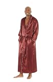 Men's Classic Long Satin Lounge Robe, Bathrobe, Burgundy - 2XL