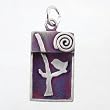 Rectangular Bird in a Tree with Sun Swirl Pendant in Sterling Silver with Patina Finish, #9182