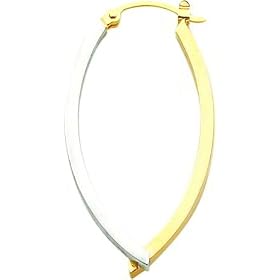 14K Two Tone Gold Fancy Oval Hoop Earrings Jewelry