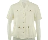 Jones New York Button Front Short Sleeve Shirt Linen White PS