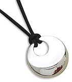 Sterling Silver Concave Pendant Necklace With Black Round Leather Cord