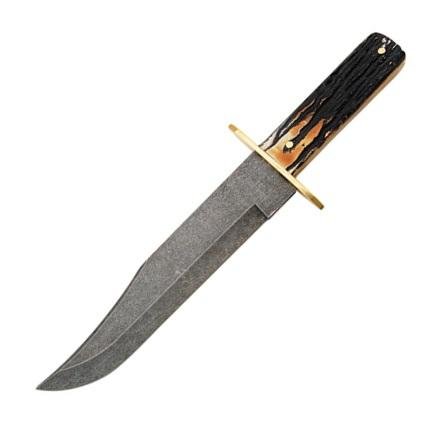 Bear 502D Bowie, Damascus Blade, India Stag Bone Handle, Leather Sh. Bear 502D Bowie, Damascus Blade, India Stag Bone Handle, Leather Sh. Hunting Knives