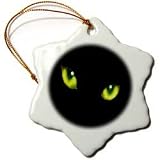 Green Eyes of a Black Cat - 3 Inch Snowflake Porcelain Ornament