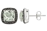 3 1/6 Carat Green Amethyst and Diamond 14K White Gold Earrings