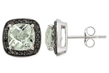 Childrens Toyshop  Jewelry : 3 1/6 Carat Green Amethyst and Diamond 14K White Gold Earrings