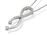 9ct White Gold Cubic Zirconia Cross Over Loop Pendant and Chain