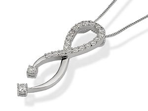 9ct White Gold Cubic Zirconia Cross Over Loop Pendant and Chain
