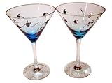 ArtisanStreet's Aqua Blue Martini Glasses. Set of 2. Hand Painted with Silver Accents. One of a Kind