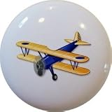 Blue Airplane Biplane Ceramic Cabinet Drawer Pull Knob