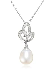 Sterling Silver Freshwater Cultured Pearl and Diamond Pendant Necklace (0.1 cttw, G-H Color, I3 Clarity), 18"