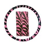 Pink Zebra Tiger Print Steering Wheel Cover and Seat Belt Pads