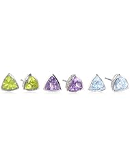 Sterling Silver Peridot, Amethyst and Blue Topaz Gemstone Stud Earrings Set
