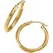 14K Yellow Gold Diamond Cut Hoop Earring With Florentine Finish