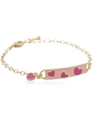 Little Miss Twin Stars Girls Hot Pink Hearts ID Vermeil Chain Bracelet