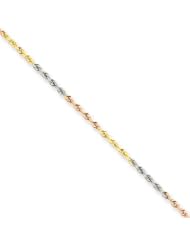 1.5mm, 14 Karat Tri-Color Gold, Diamond-Cut Rope Chain - 7 inch