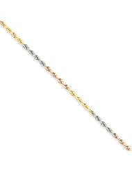 1.5mm, 14 Karat Tri-Color Gold, Diamond-Cut Rope Chain - 20 inch