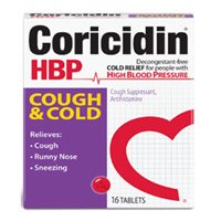 Coricidin HBP Antihistamine Cough and Cold Suppressant for People with High Blood Pressure 16 ea