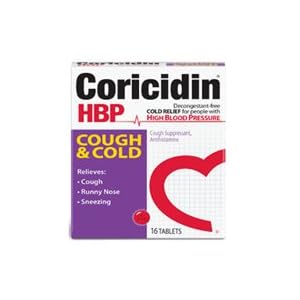Coricidin HBP Antihistamine Cough and Cold Suppressant for People with High Blood Pressure 16 ea by 