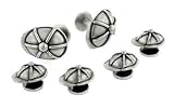Matt finish silver plated derby cap cufflinks and shirt studs formal set with presentation box. Made in the U.S.A