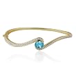 Yellow Gold Plated Sterling Silver Blue Topaz and Diamond Bangle Bracelet