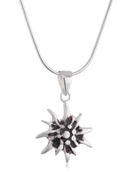 VINANI brand Germany 925 Sterling Silver Women Pendant Edelweiss matte/oxidized with Snake Chain Necklace AEW-S